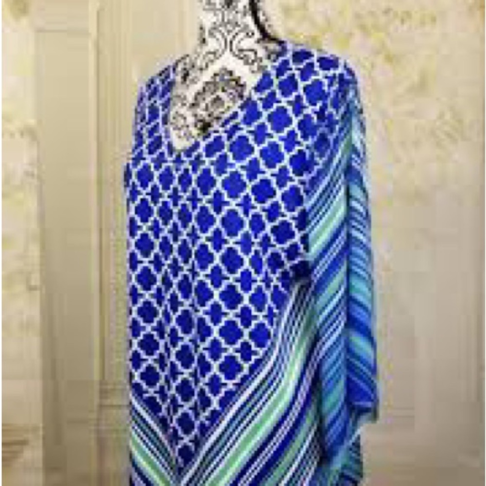 JM Collection Blue and Green Patterned Tunic